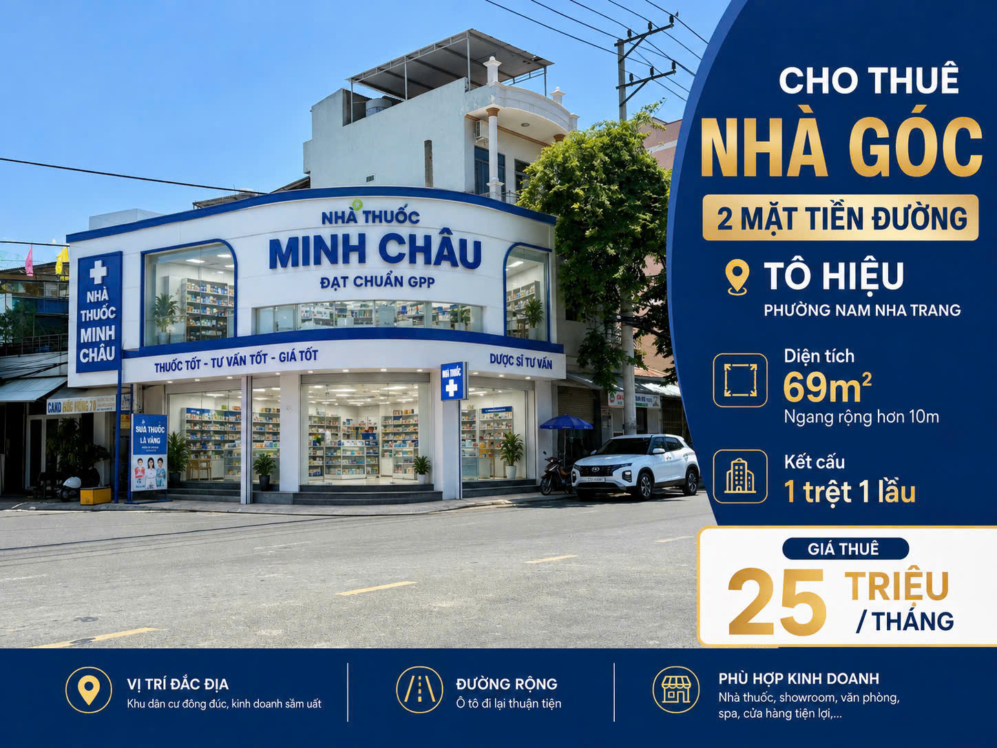 Cho thuê nhà góc 2 mặt tiền đường Tô Hiệu, phường Nam Nha Trang.